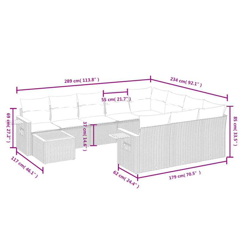 vidaXL 11 Piece Garden Sofa Set with Cushions Black Poly Rattan