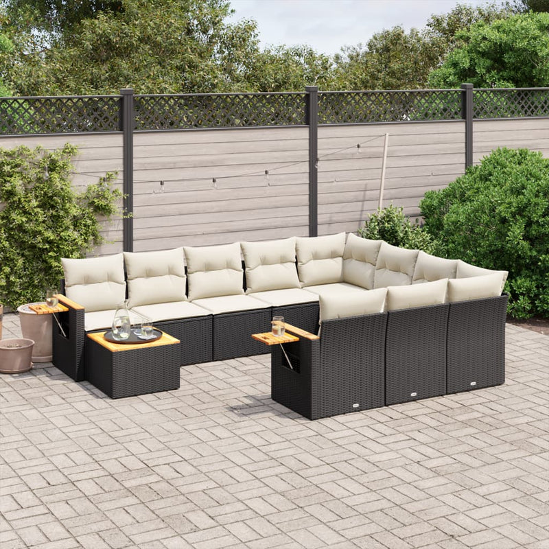 vidaXL 11 Piece Garden Sofa Set with Cushions Black Poly Rattan