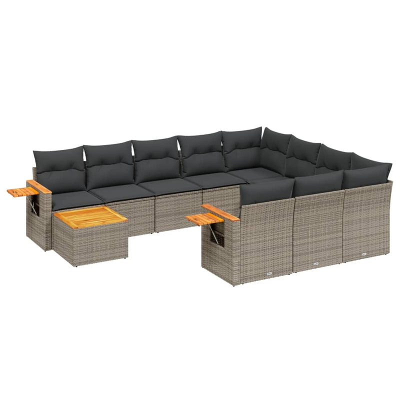 vidaXL 11 Piece Garden Sofa Set with Cushions Grey Poly Rattan