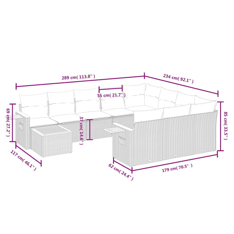 vidaXL 11 Piece Garden Sofa Set with Cushions Grey Poly Rattan