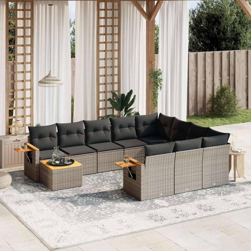 vidaXL 11 Piece Garden Sofa Set with Cushions Grey Poly Rattan