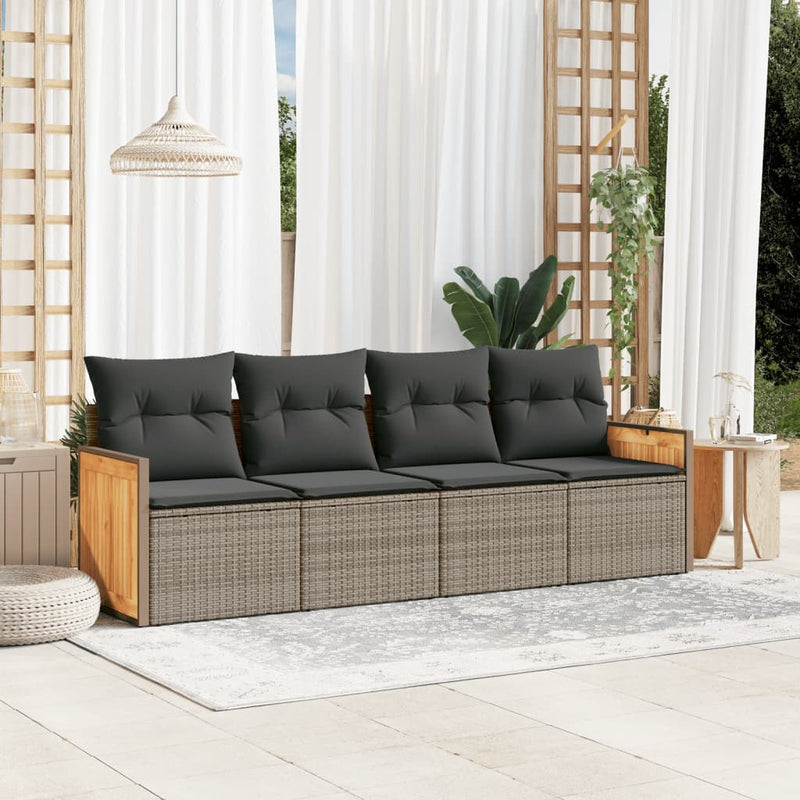 vidaXL 4 Piece Garden Sofa Set with Cushions Grey Poly Rattan