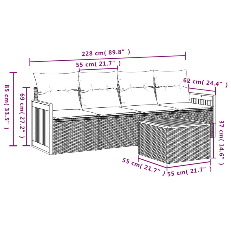 vidaXL 5 Piece Garden Sofa Set with Cushions Grey Poly Rattan