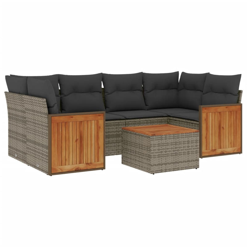 7 Piece Garden Sofa Set with Cushions Grey Poly Rattan