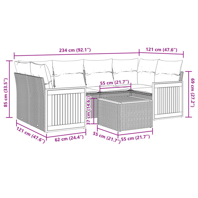 vidaXL 7 Piece Garden Sofa Set with Cushions Grey Poly Rattan