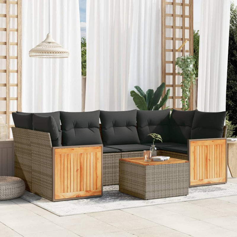 vidaXL 7 Piece Garden Sofa Set with Cushions Grey Poly Rattan