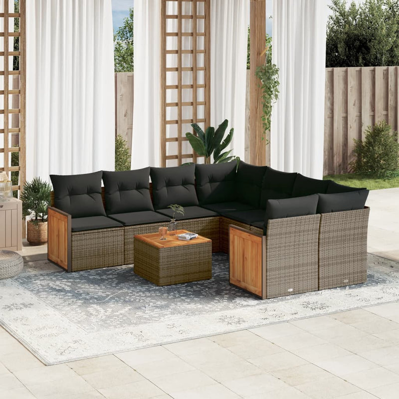 vidaXL 9 Piece Garden Sofa Set with Cushions Grey Poly Rattan