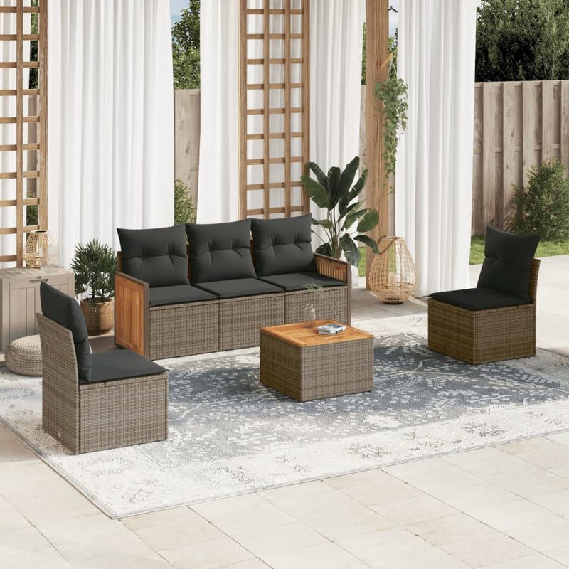 vidaXL 6 Piece Garden Sofa Set with Cushions Grey Poly Rattan