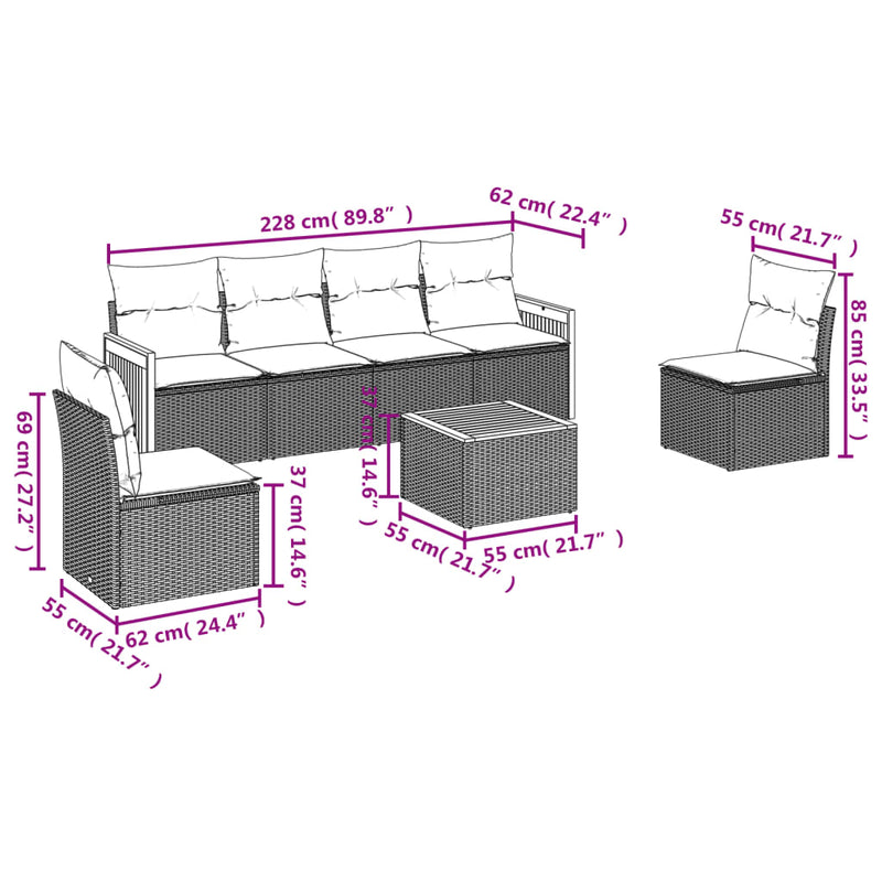 vidaXL 7 Piece Garden Sofa Set with Cushions Grey Poly Rattan