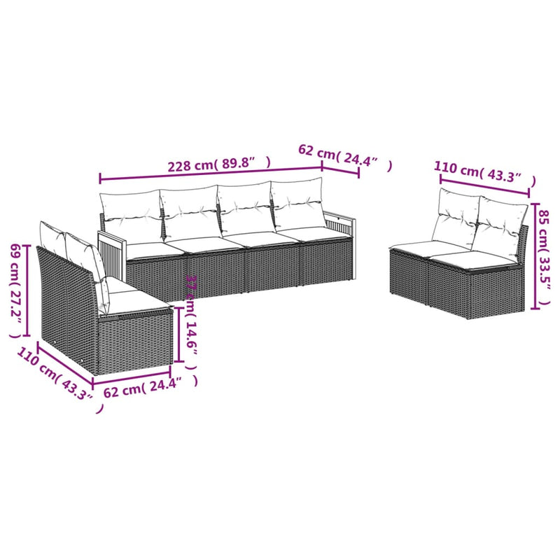 vidaXL 8 Piece Garden Sofa Set with Cushions Grey Poly Rattan