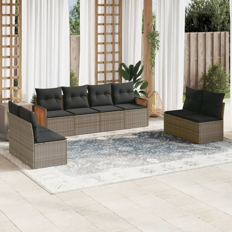 8 Piece Garden Sofa Set with Cushions Grey Poly Rattan