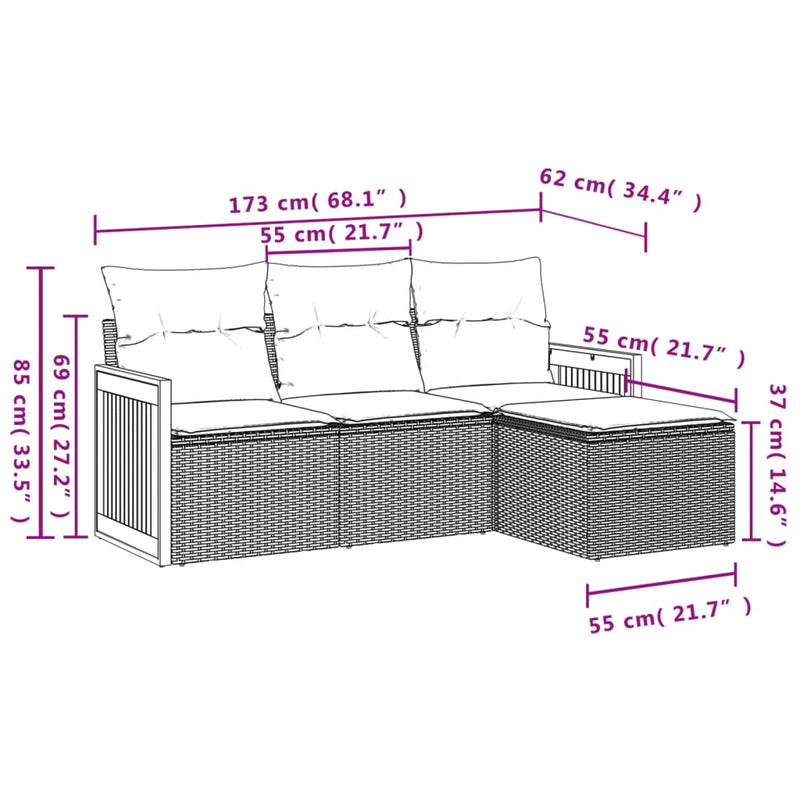 4 Piece Garden Sofa Set with Cushions Grey Poly Rattan