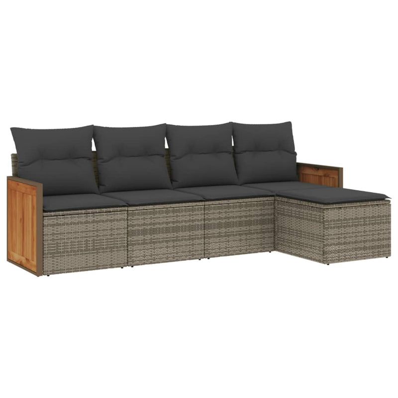 vidaXL 5 Piece Garden Sofa Set with Cushions Grey Poly Rattan