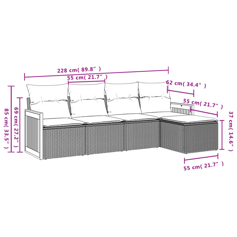 5 Piece Garden Sofa Set with Cushions Grey Poly Rattan