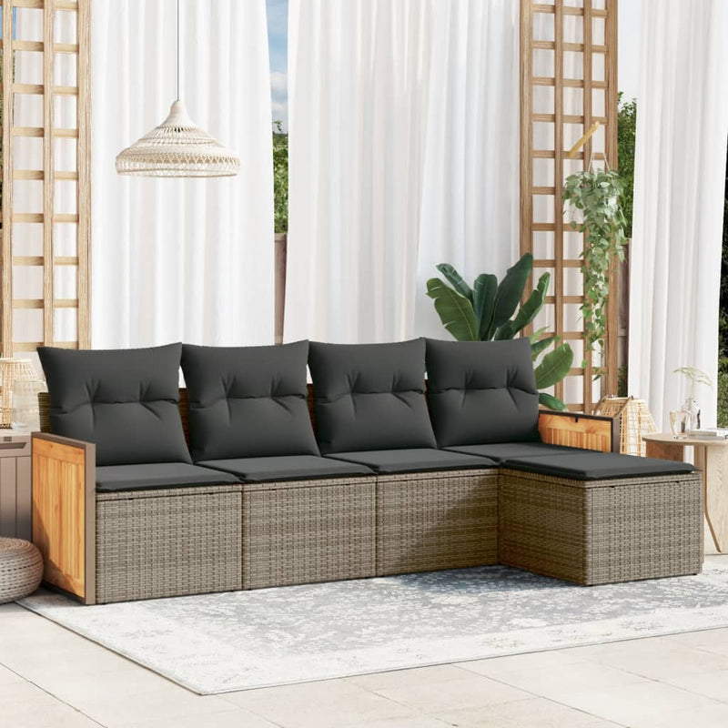 vidaXL 5 Piece Garden Sofa Set with Cushions Grey Poly Rattan