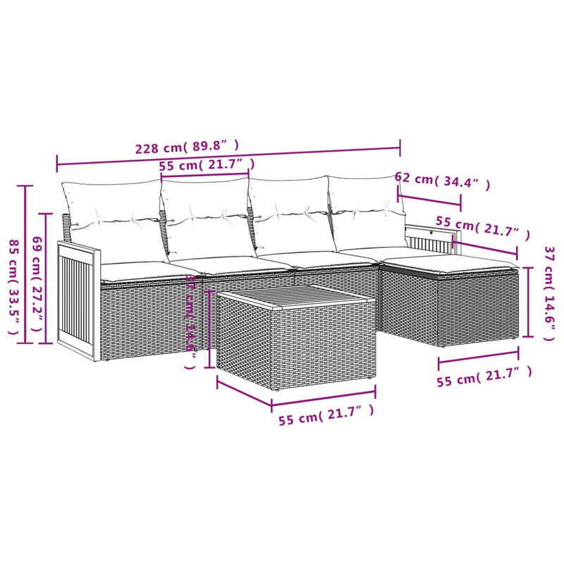 vidaXL 6 Piece Garden Sofa Set with Cushions Grey Poly Rattan
