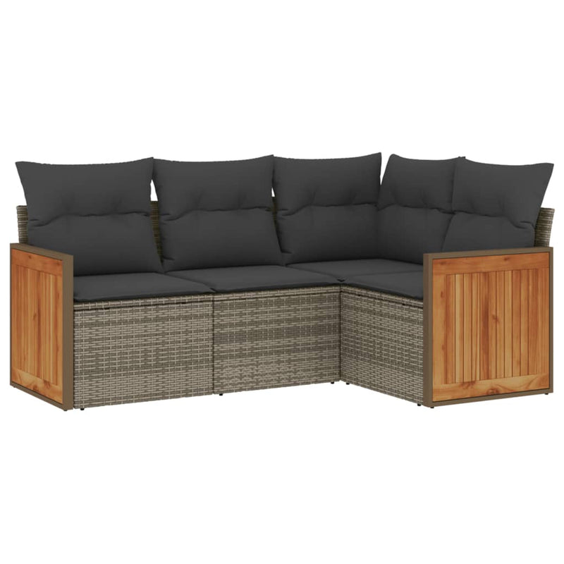 vidaXL 4 Piece Garden Sofa Set with Cushions Grey Poly Rattan
