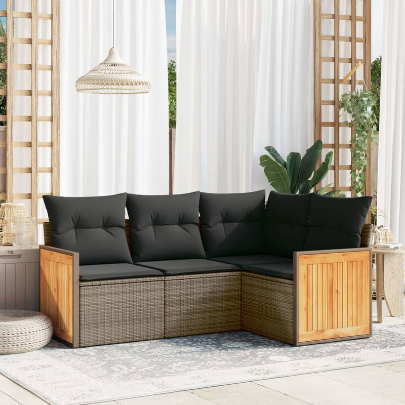 vidaXL 4 Piece Garden Sofa Set with Cushions Grey Poly Rattan