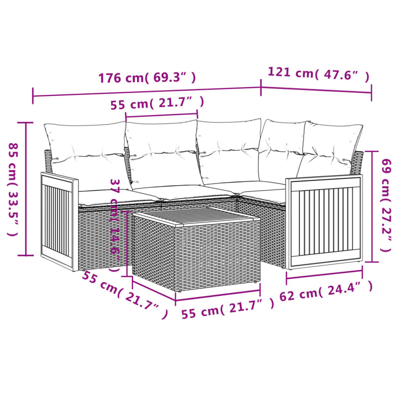 vidaXL 5 Piece Garden Sofa Set with Cushions Grey Poly Rattan