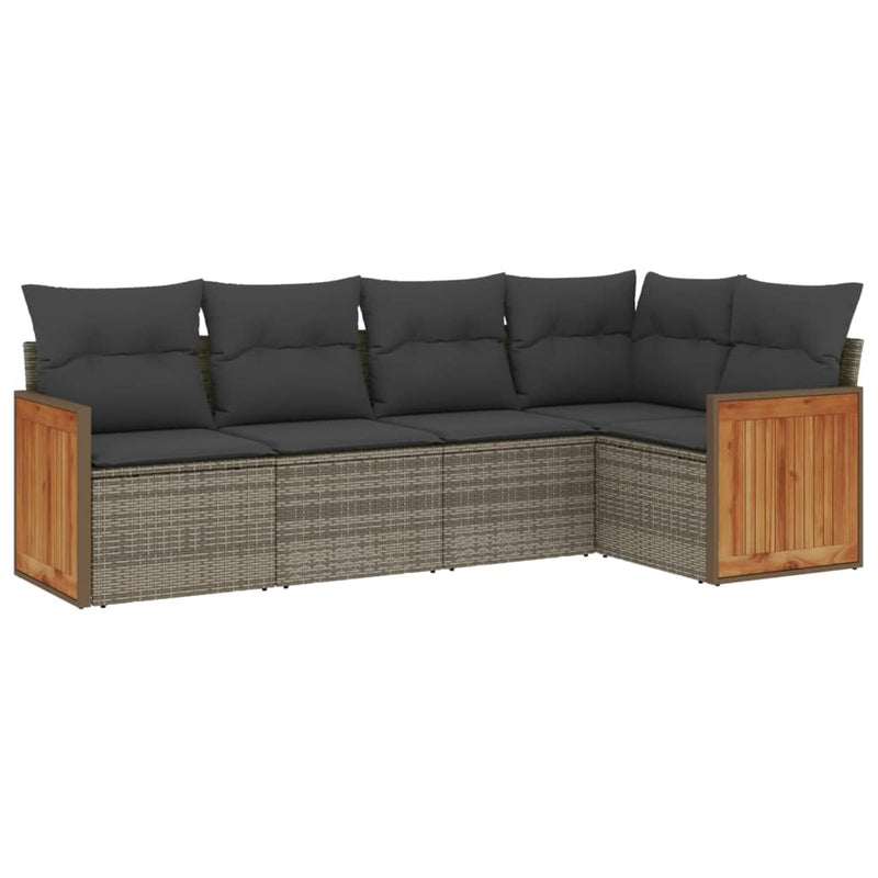 5 Piece Garden Sofa Set with Cushions Grey Poly Rattan