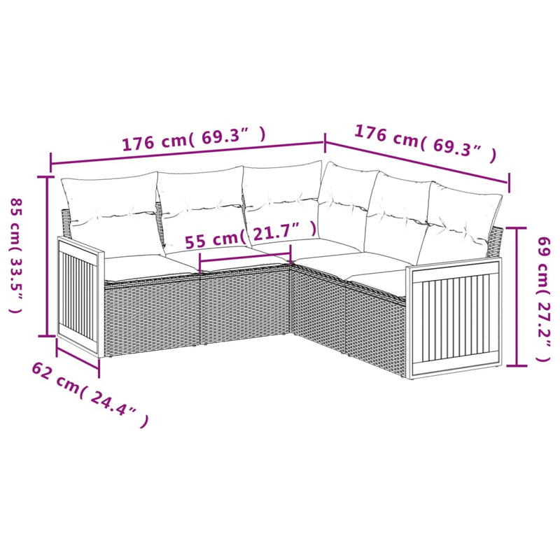 vidaXL 5 Piece Garden Sofa Set with Cushions Grey Poly Rattan