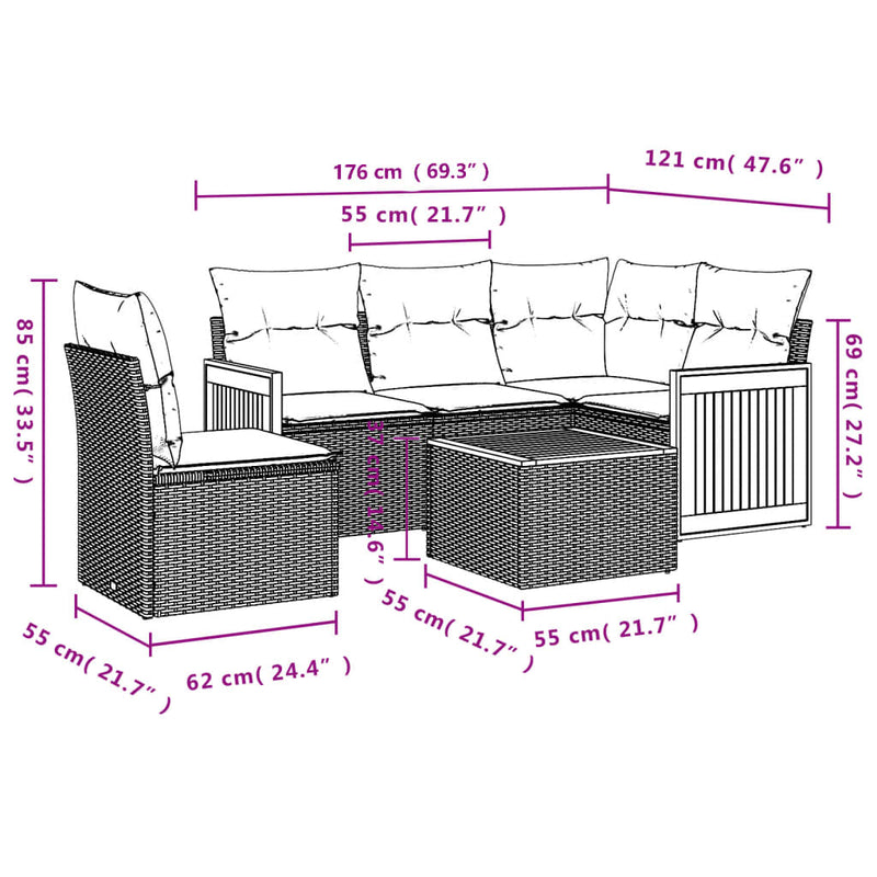 vidaXL 6 Piece Garden Sofa Set with Cushions Grey Poly Rattan