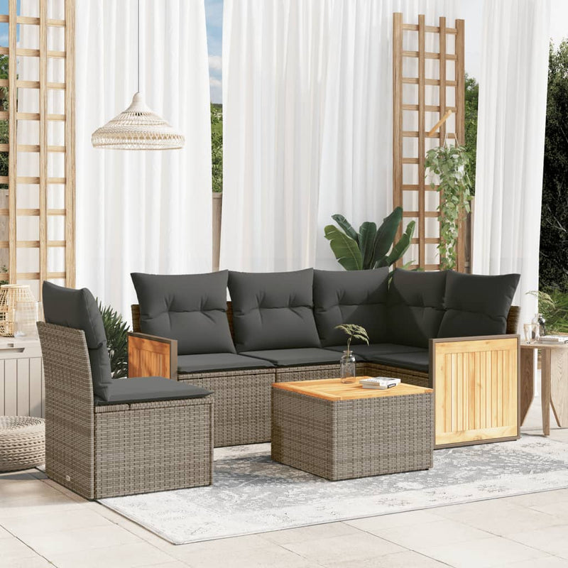 6 Piece Garden Sofa Set with Cushions Grey Poly Rattan