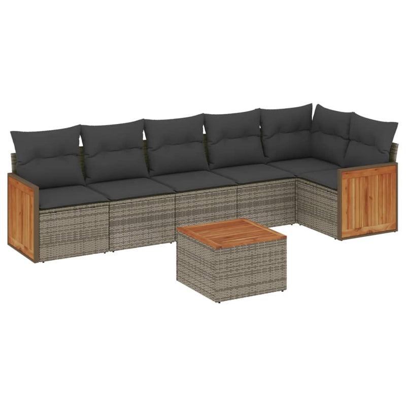 7 Piece Garden Sofa Set with Cushions Grey Poly Rattan