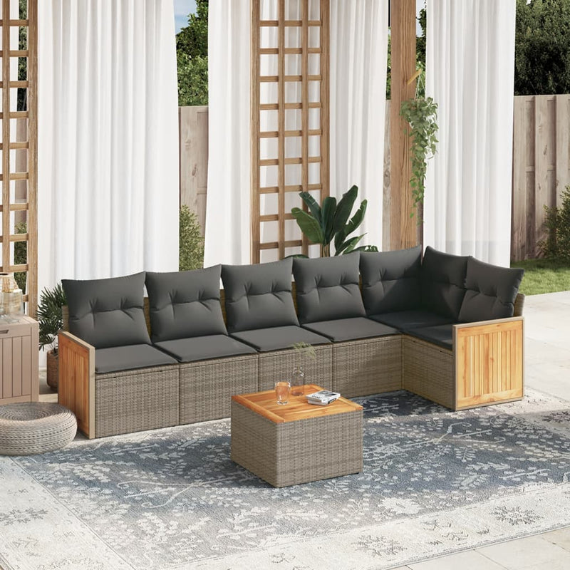 7 Piece Garden Sofa Set with Cushions Grey Poly Rattan