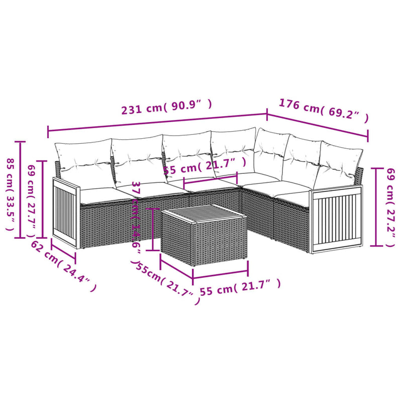 vidaXL 7 Piece Garden Sofa Set with Cushions Grey Poly Rattan