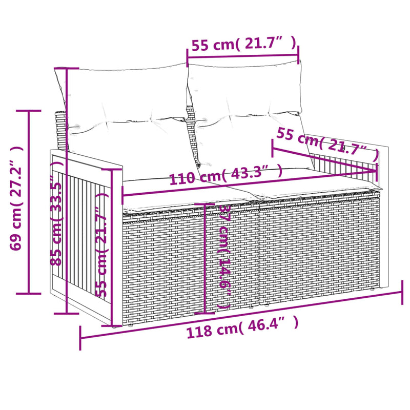 vidaXL 7 Piece Garden Sofa Set with Cushions Grey Poly Rattan