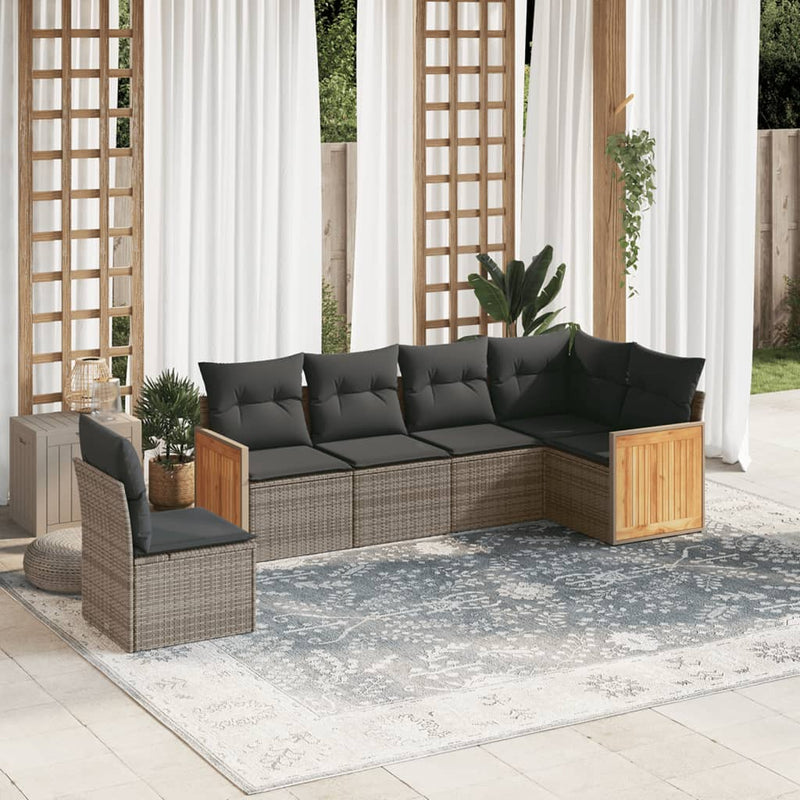 6 Piece Garden Sofa Set with Cushions Grey Poly Rattan