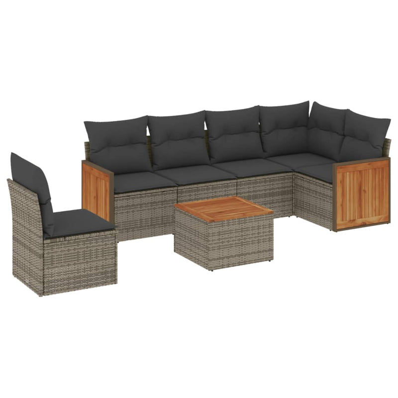 7 Piece Garden Sofa Set with Cushions Grey Poly Rattan