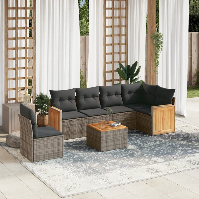 7 Piece Garden Sofa Set with Cushions Grey Poly Rattan