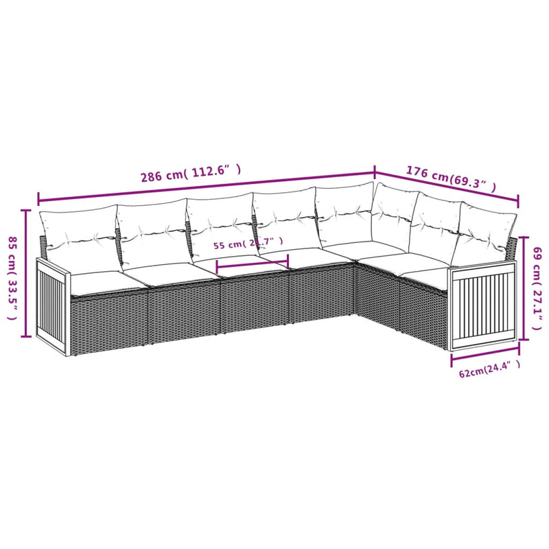 vidaXL 7 Piece Garden Sofa Set with Cushions Grey Poly Rattan