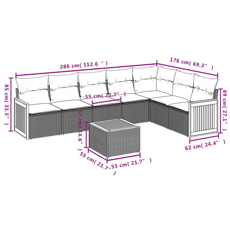 vidaXL 8 Piece Garden Sofa Set with Cushions Grey Poly Rattan