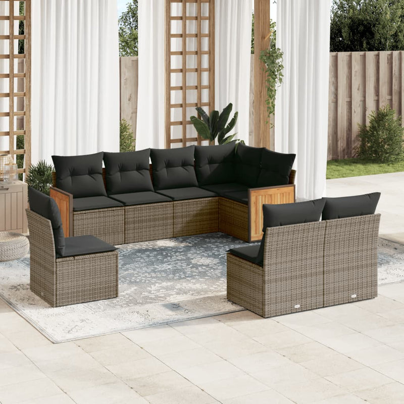 vidaXL 8 Piece Garden Sofa Set with Cushions Grey Poly Rattan