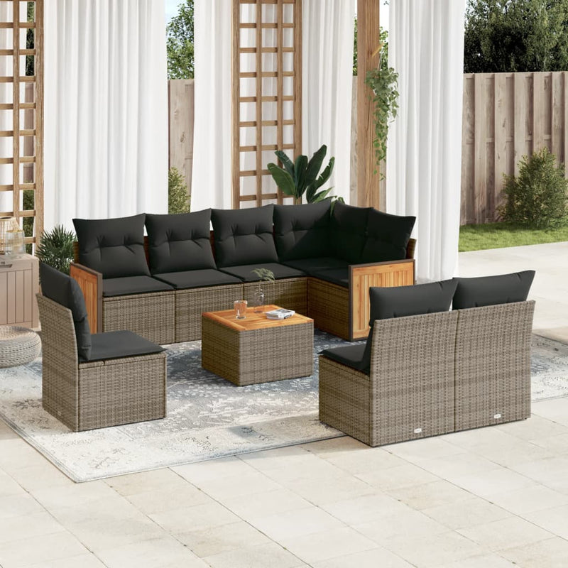 9 Piece Garden Sofa Set with Cushions Grey Poly Rattan