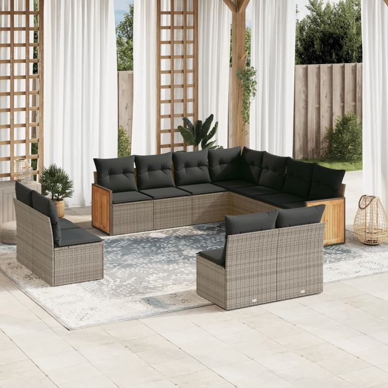 vidaXL 11 Piece Garden Sofa Set with Cushions Grey Poly Rattan