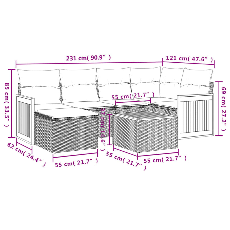 vidaXL 7 Piece Garden Sofa Set with Cushions Grey Poly Rattan