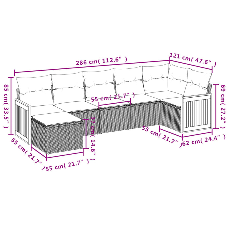 7 Piece Garden Sofa Set with Cushions Grey Poly Rattan