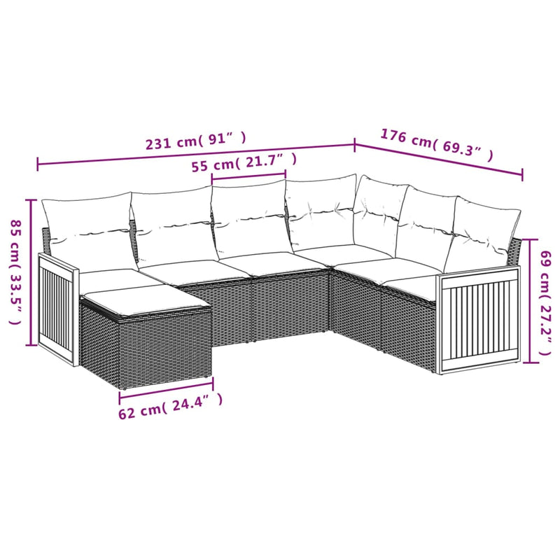 vidaXL 7 Piece Garden Sofa Set with Cushions Grey Poly Rattan