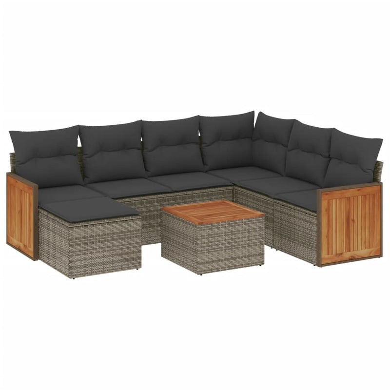 8 Piece Garden Sofa Set with Cushions Grey Poly Rattan