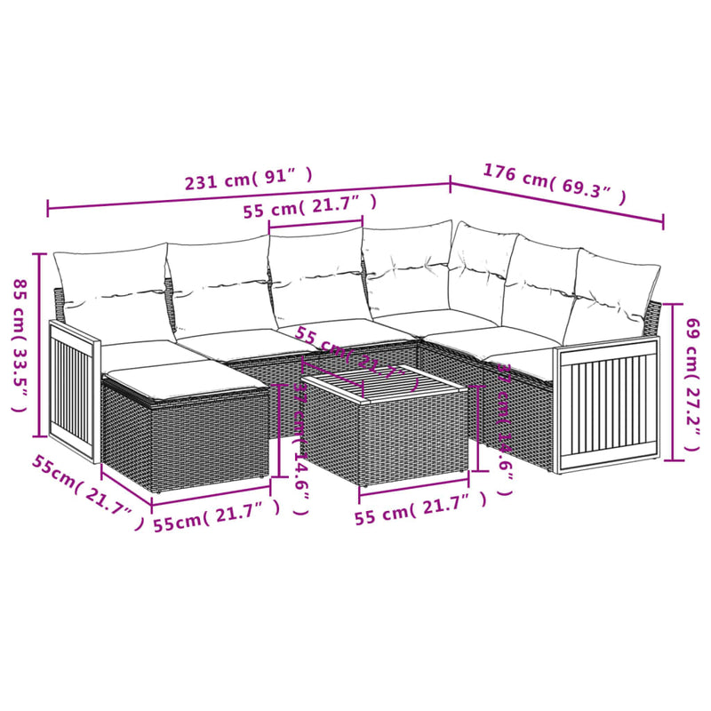 vidaXL 8 Piece Garden Sofa Set with Cushions Grey Poly Rattan