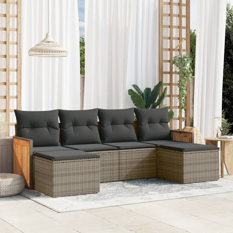 6 Piece Garden Sofa Set with Cushions Grey Poly Rattan