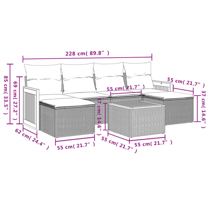 vidaXL 7 Piece Garden Sofa Set with Cushions Grey Poly Rattan