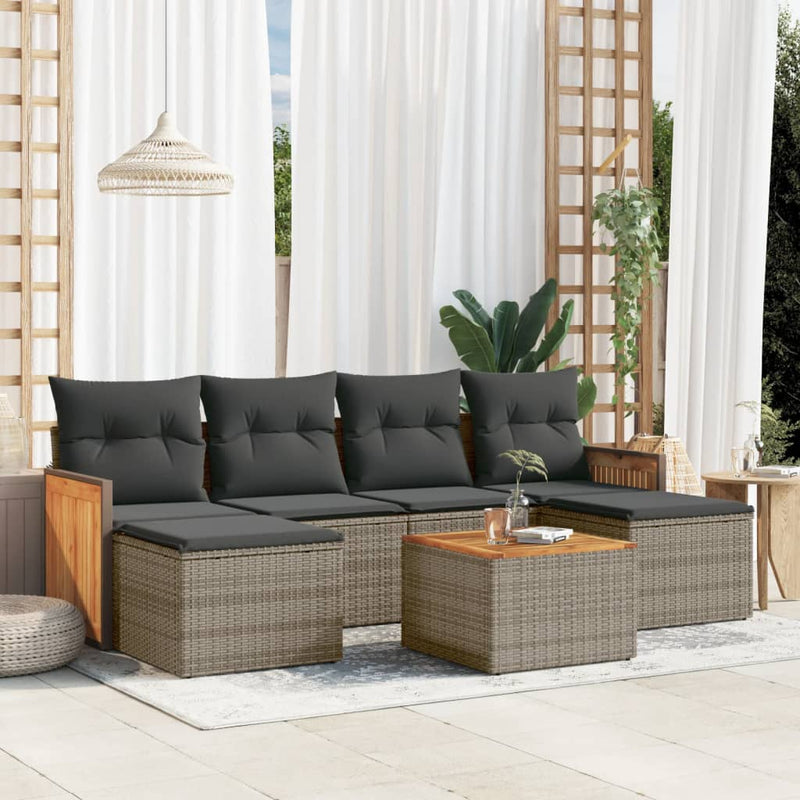 vidaXL 7 Piece Garden Sofa Set with Cushions Grey Poly Rattan