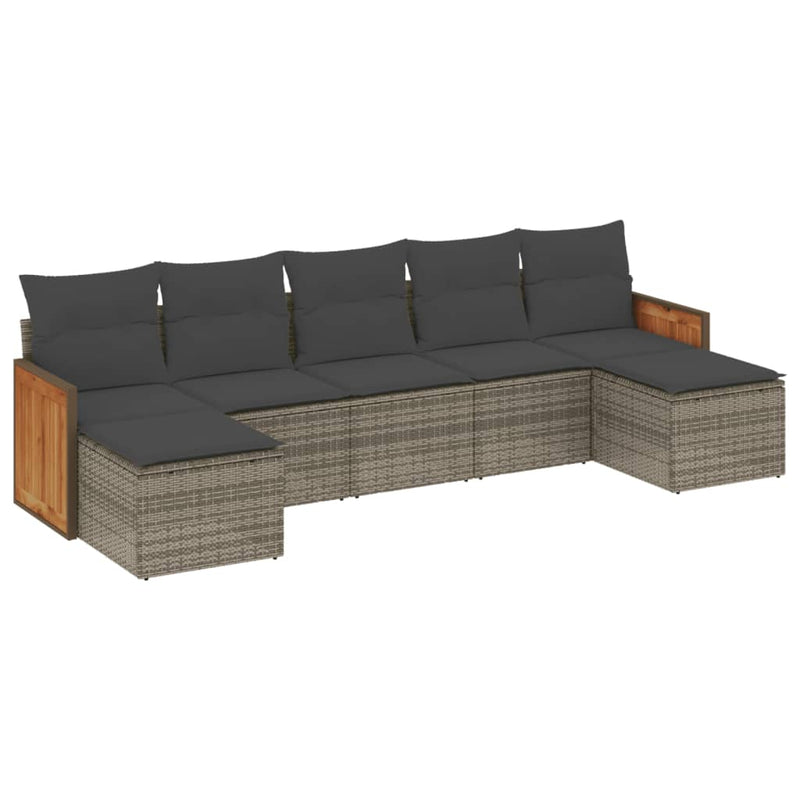 7 Piece Garden Sofa Set with Cushions Grey Poly Rattan