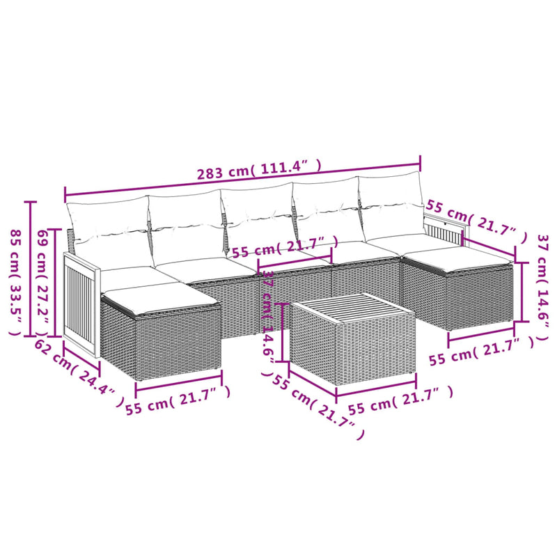 vidaXL 8 Piece Garden Sofa Set with Cushions Grey Poly Rattan