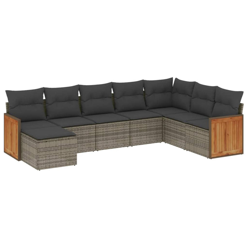 8 Piece Garden Sofa Set with Cushions Grey Poly Rattan